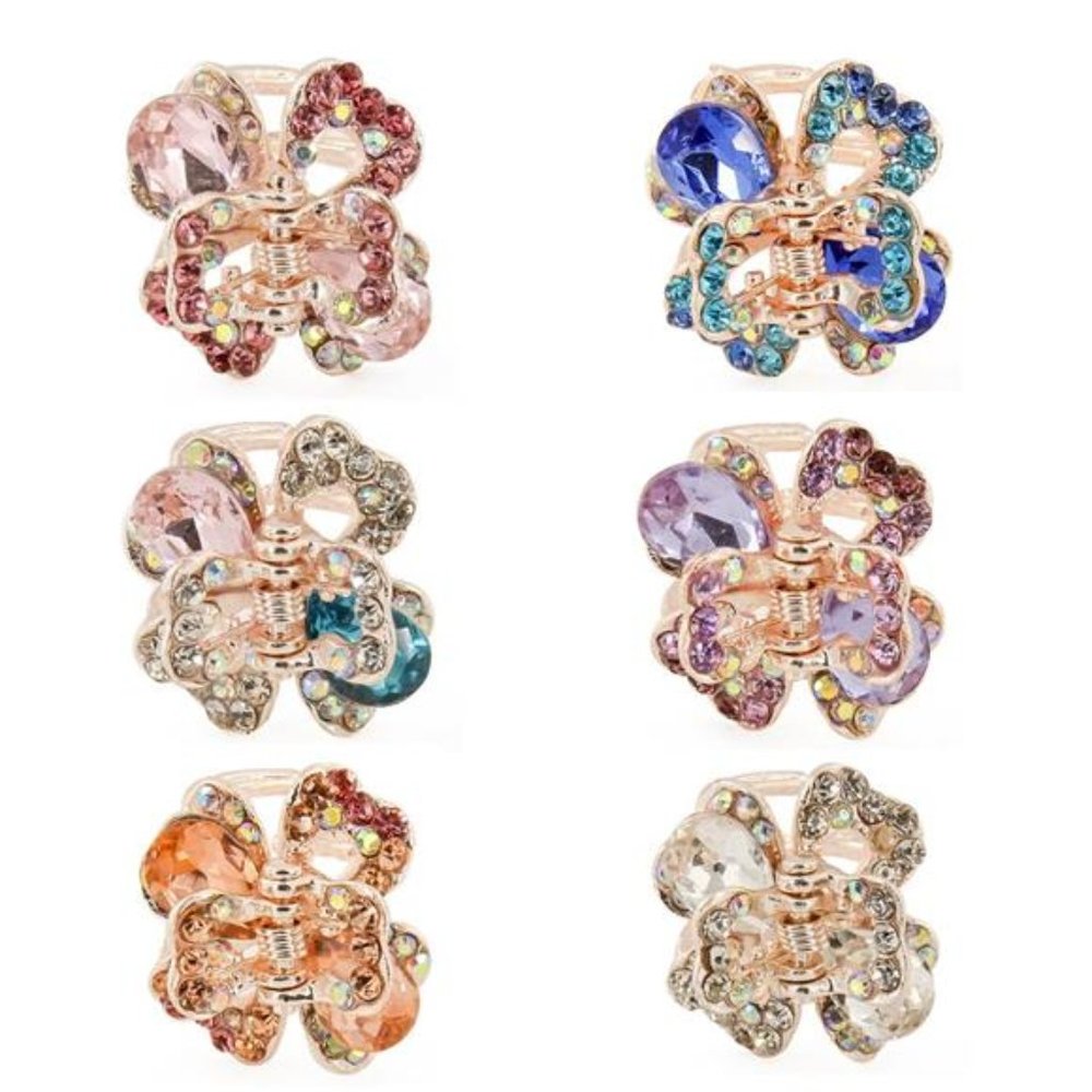 Rhinestone and Crystal Metal Jaw Claw Hair Clip, Pretty Butterfly Barrettes